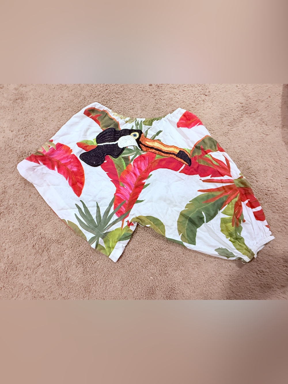 FARM Rio White Tropical Toucan Print Blouse with Red & Green Leaves